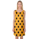 Polka Dots - Black on Dark Tangerine Orange Sleeveless Satin Nightdress