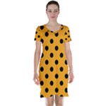 Polka Dots - Black on Dark Tangerine Orange Short Sleeve Nightdress