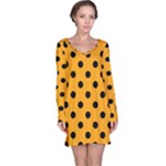 Polka Dots - Black on Dark Tangerine Orange Long Sleeve Nightdress