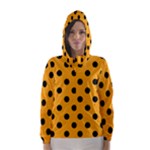 Polka Dots - Black on Dark Tangerine Orange Hooded Wind Breaker (Women)