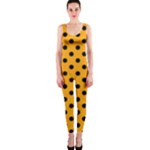 Polka Dots - Black on Dark Tangerine Orange OnePiece Catsuit