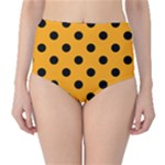 Polka Dots - Black on Dark Tangerine Orange High-Waist Bikini Bottoms