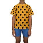 Polka Dots - Black on Dark Tangerine Orange Kid s Short Sleeve Swimwear