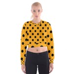 Polka Dots - Black on Dark Tangerine Orange Women s Cropped Sweatshirt