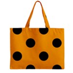 Polka Dots - Black on Dark Tangerine Orange Zipper Mini Tote Bag