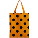 Polka Dots - Black on Dark Tangerine Orange Zipper Classic Tote Bag