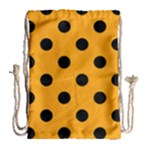 Polka Dots - Black on Dark Tangerine Orange Drawstring Bag (Large)