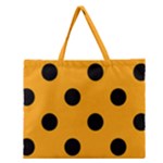 Polka Dots - Black on Dark Tangerine Orange Zipper Large Tote Bag