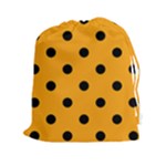 Polka Dots - Black on Dark Tangerine Orange Drawstring Pouch (XXl)