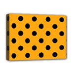 Polka Dots - Black on Dark Tangerine Orange Deluxe Canvas 16  x 12  (Stretched)