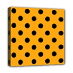 Polka Dots - Black on Dark Tangerine Orange Mini Canvas 8  x 8  (Stretched)