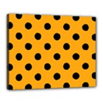 Polka Dots - Black on Dark Tangerine Orange Canvas 20  x 16  (Stretched)