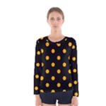 Polka Dots - Dark Tangerine Orange on Black Women s Long Sleeve T-shirt