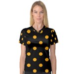 Polka Dots - Dark Tangerine Orange on Black Women s V-Neck Sport Mesh Tee