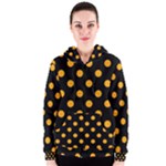 Polka Dots - Dark Tangerine Orange on Black Women s Zipper Hoodie