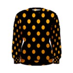 Polka Dots - Dark Tangerine Orange on Black Women s Sweatshirt