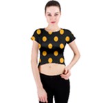 Polka Dots - Dark Tangerine Orange on Black Crew Neck Crop Top