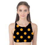 Polka Dots - Dark Tangerine Orange on Black Tank Bikini Top