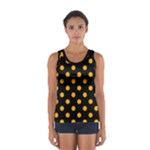 Polka Dots - Dark Tangerine Orange on Black Women s Sport Tank Top