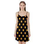 Polka Dots - Dark Tangerine Orange on Black Satin Night Slip