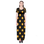 Polka Dots - Dark Tangerine Orange on Black Short Sleeve Maxi Dress