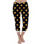 Polka Dots - Dark Tangerine Orange on Black Capri Winter Leggings