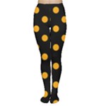 Polka Dots - Dark Tangerine Orange on Black Women s Tights