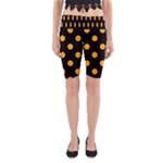 Polka Dots - Dark Tangerine Orange on Black Yoga Cropped Leggings