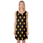 Polka Dots - Dark Tangerine Orange on Black Sleeveless Satin Nightdress