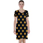 Polka Dots - Dark Tangerine Orange on Black Short Sleeve Nightdress