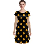 Polka Dots - Dark Tangerine Orange on Black Cap Sleeve Nightdress