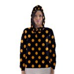 Polka Dots - Dark Tangerine Orange on Black Hooded Wind Breaker (Women)