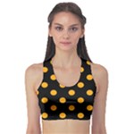 Polka Dots - Dark Tangerine Orange on Black Women s Sports Bra