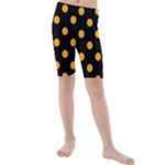 Polka Dots - Dark Tangerine Orange on Black Kid s Mid Length Swim Shorts