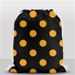 Polka Dots - Dark Tangerine Orange on Black Drawstring Bag (Small)