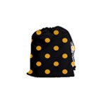 Polka Dots - Dark Tangerine Orange on Black Drawstring Pouch (S)