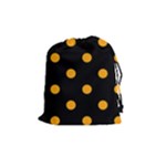 Polka Dots - Dark Tangerine Orange on Black Drawstring Pouch (M)