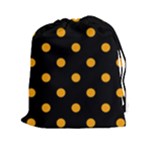 Polka Dots - Dark Tangerine Orange on Black Drawstring Pouch (XXl)