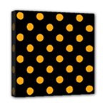 Polka Dots - Dark Tangerine Orange on Black Mini Canvas 8  x 8  (Stretched)