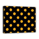 Polka Dots - Dark Tangerine Orange on Black Canvas 14  x 11  (Stretched)