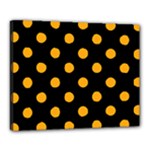 Polka Dots - Dark Tangerine Orange on Black Canvas 20  x 16  (Stretched)