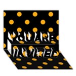 Polka Dots - Dark Tangerine Orange on Black YOU ARE INVITED 3D Greeting Card (7x5)