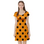 Polka Dots - Black on Dark Orange Short Sleeve Skater Dress