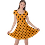 Polka Dots - Black on Dark Orange Cap Sleeve Dress