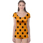 Polka Dots - Black on Dark Orange Boyleg Leotard (Ladies)