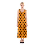 Polka Dots - Black on Dark Orange Full Print Maxi Dress