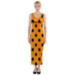 Polka Dots - Black on Dark Orange Fitted Maxi Dress