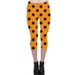 Polka Dots - Black on Dark Orange Capri Leggings