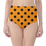 Polka Dots - Black on Dark Orange High-Waist Bikini Bottoms