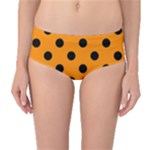 Polka Dots - Black on Dark Orange Mid-Waist Bikini Bottoms